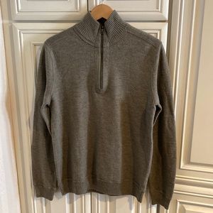 Men’s Banana Republic Quarter Zip All Wool Sweater. Slim Fit. Grey/Green